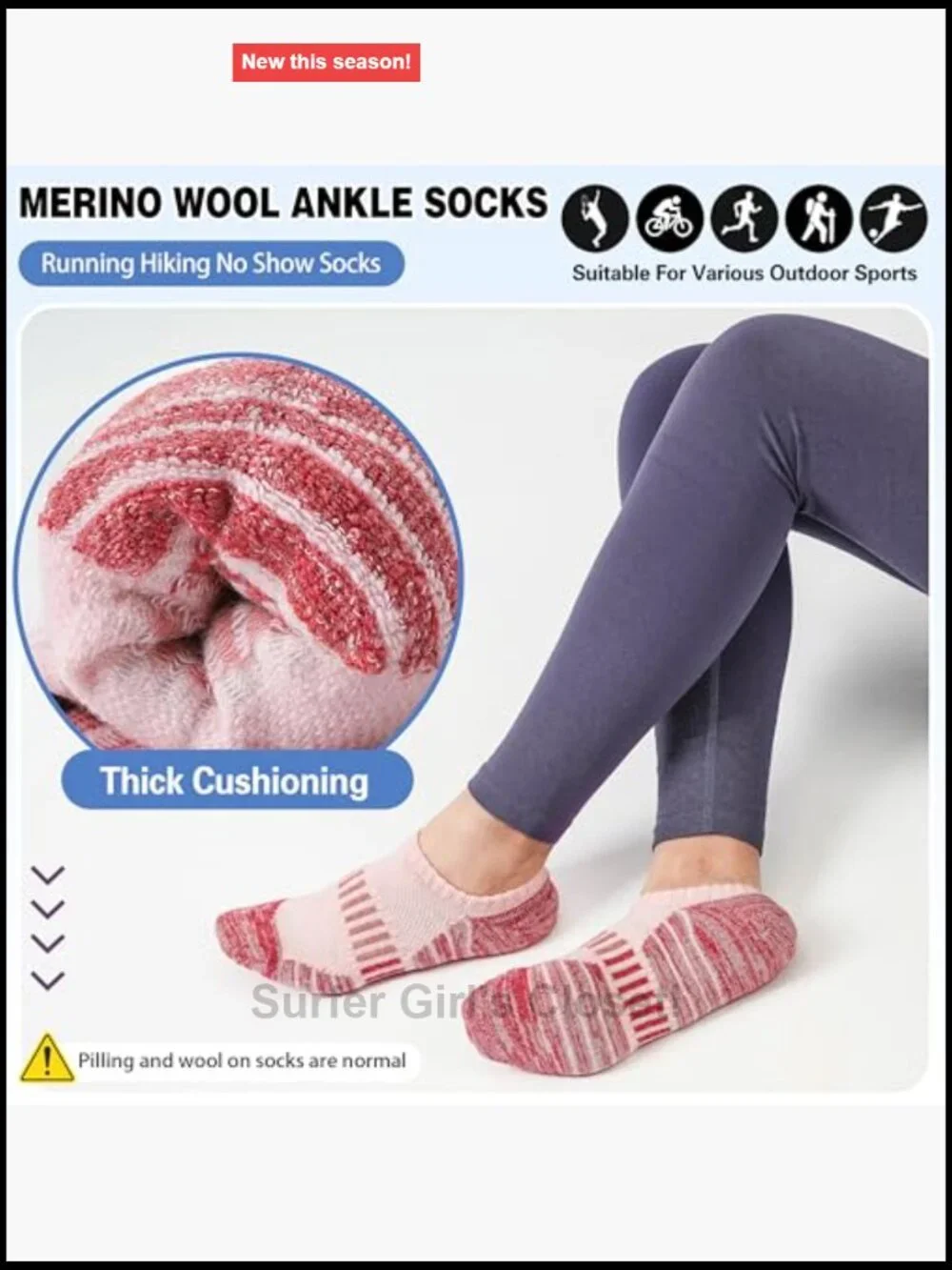 Merino Wool Ankle Athletic Socks Cushioned Breathable for Men Women 6 Pairs